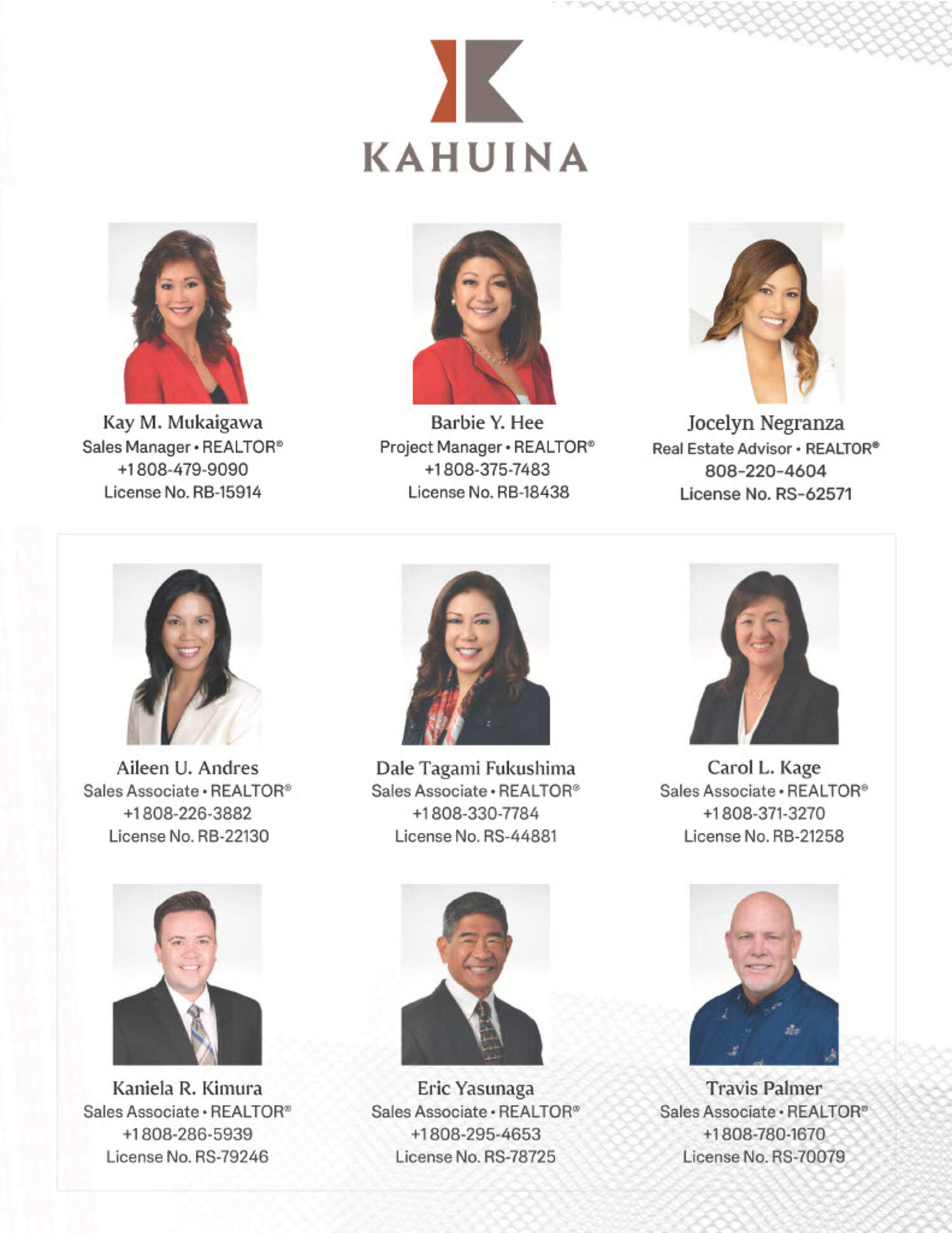 KAHUINA SALES TEAM